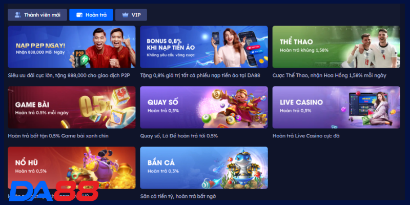 Thưởng hoàn trả cực sốc chỉ có tại DA88