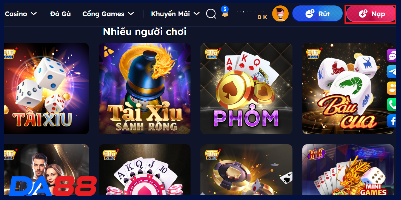 Đãi ngộ ngập tràn khi nạp tiền DA88