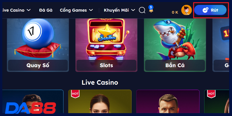 Ưu điểm hấp dẫn khi rút tiền DA88